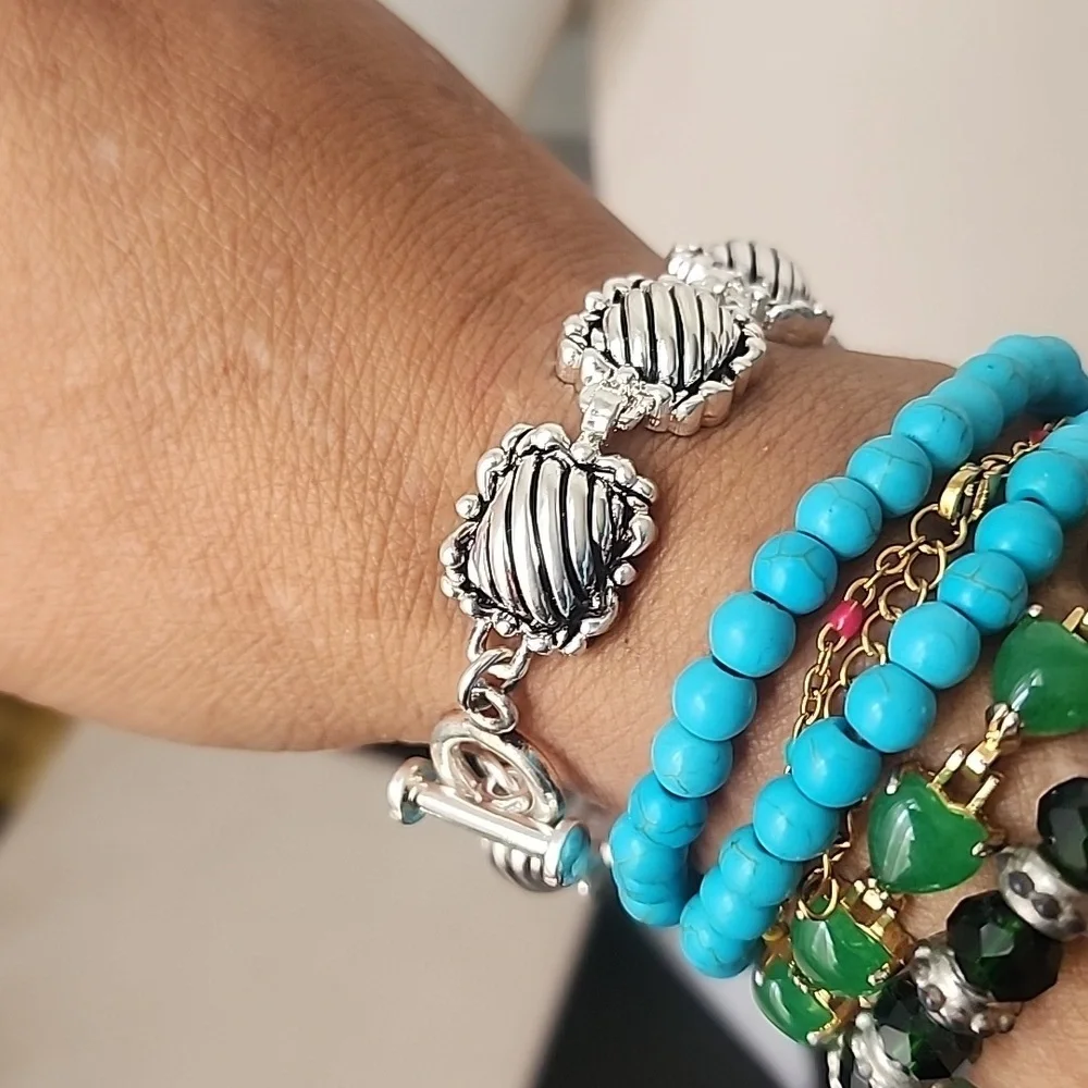 Silver Boho Design Link Bracelet Toggle Clasp